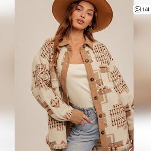 Hem & Thread Cream and Brown Button Down Shacket